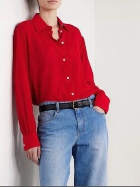 THE ROW Elia Brushed Stretch-Silk Shirt